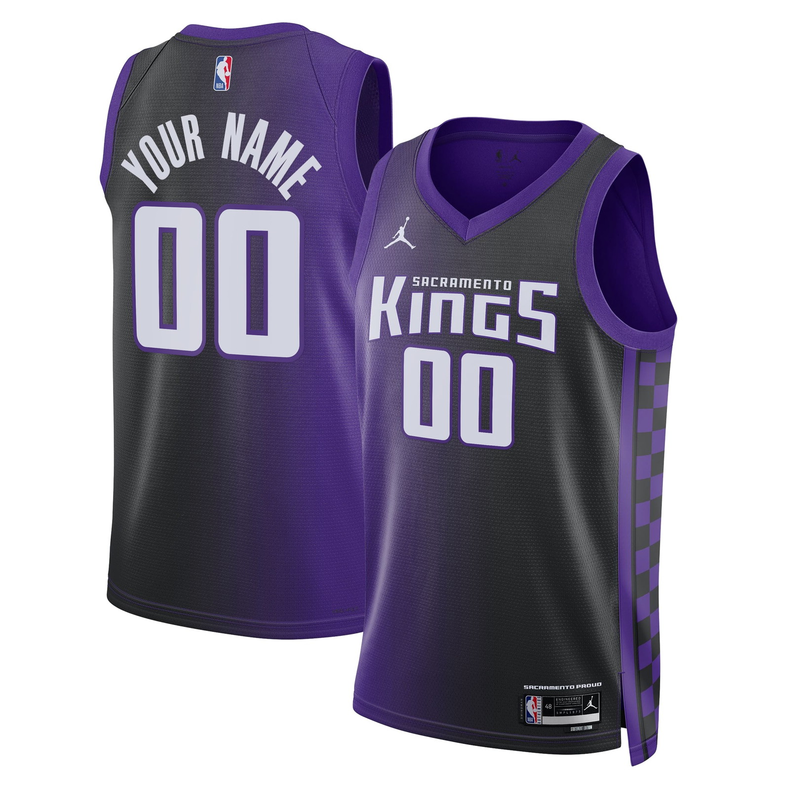 Sacramento Kings Unisex Swingman Custom Jersey Statement Edition Purple - front and back view
