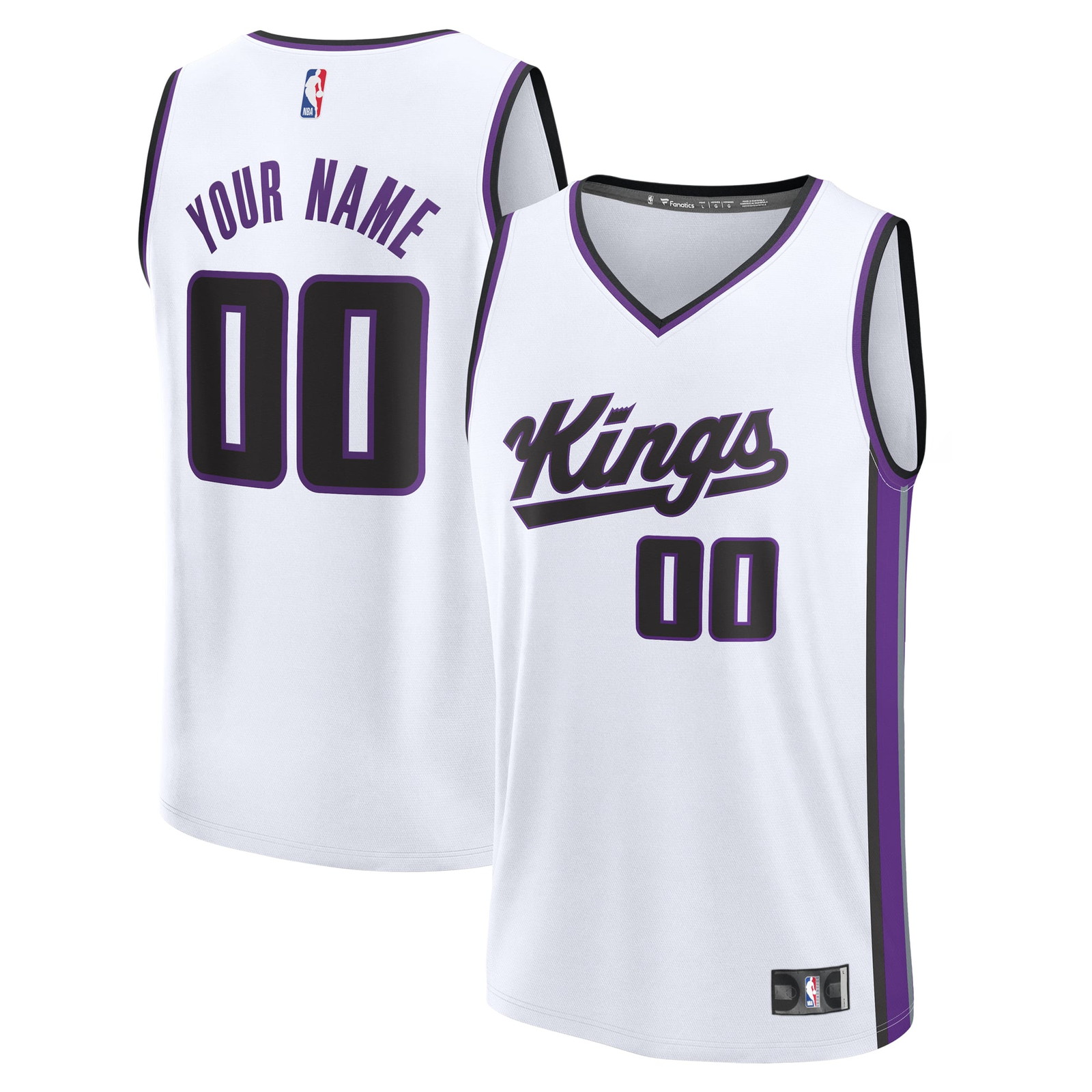 Sacramento Kings Fast Break Custom Jersey Association Edition White - front and back view