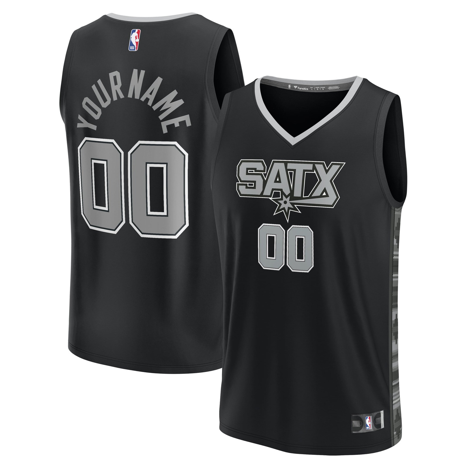 San Antonio Spurs Fast Break Custom Fan Version Jersey Black Statement Edition - front and back view