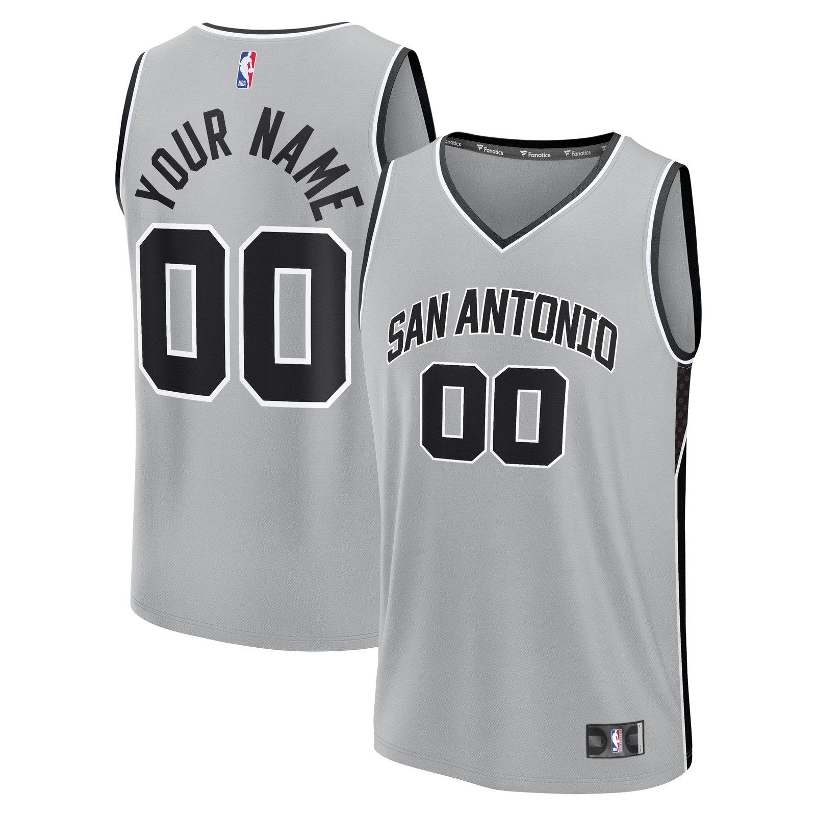 San Antonio Spurs Fastbreak Custom Jersey Statement Edition Silver - front and back view