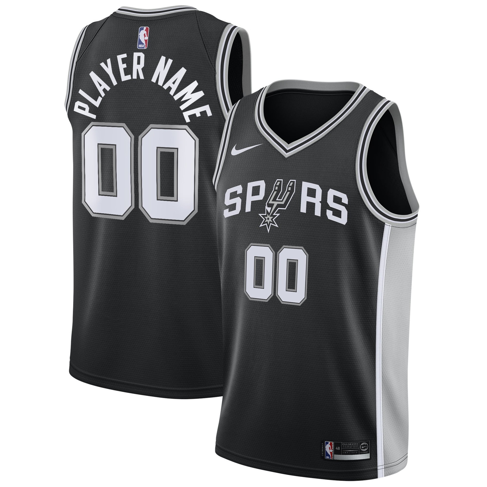 San Antonio Spurs Swingman Custom Jersey Black Icon Edition - front and back view