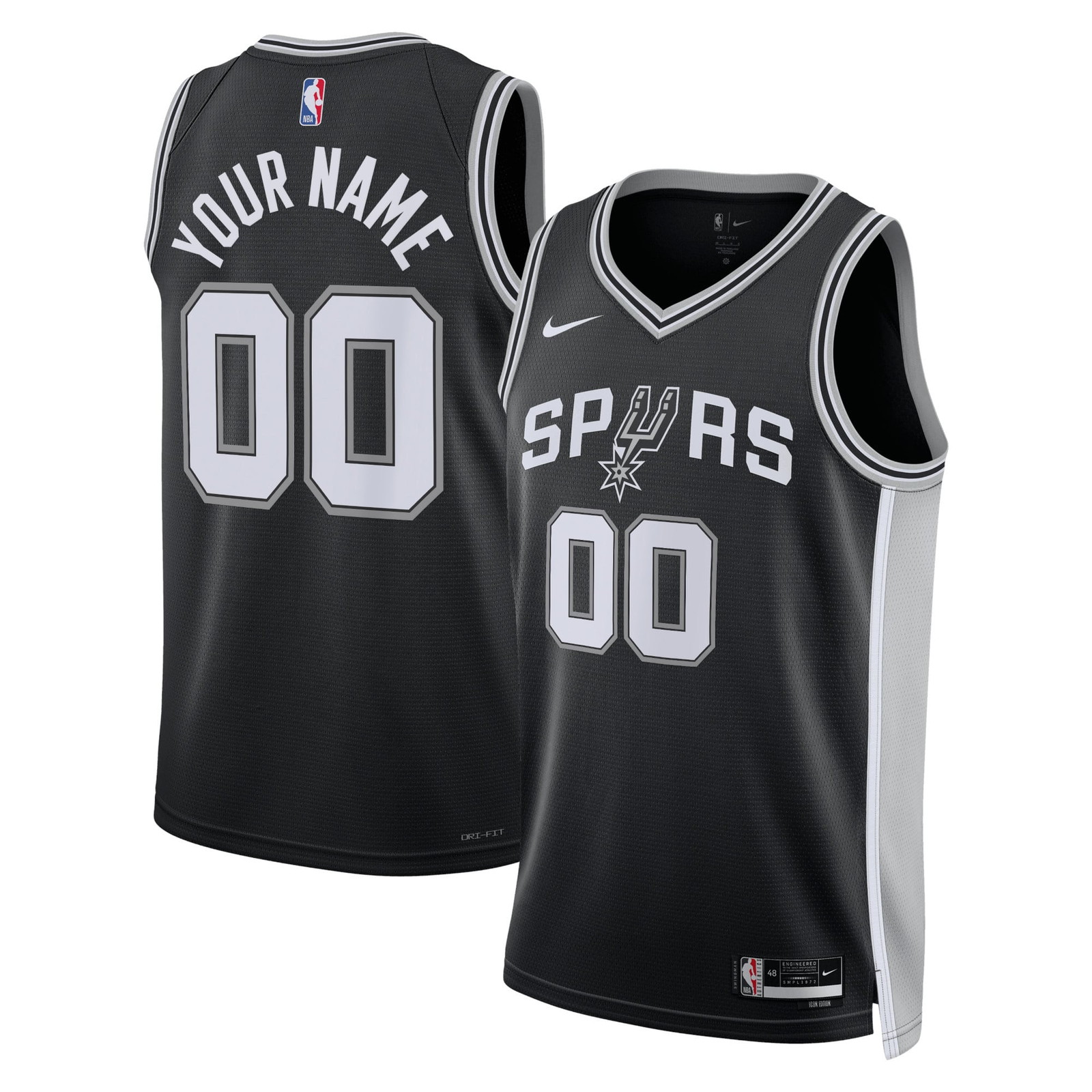 San Antonio Spurs Unisex Swingman Custom Jersey Black Icon Edition - front and back view