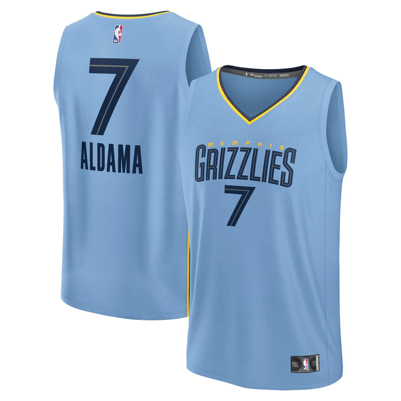 Santi Aldama Memphis Grizzlies Fast Break Fan Version Player Jersey Statement - front and back view