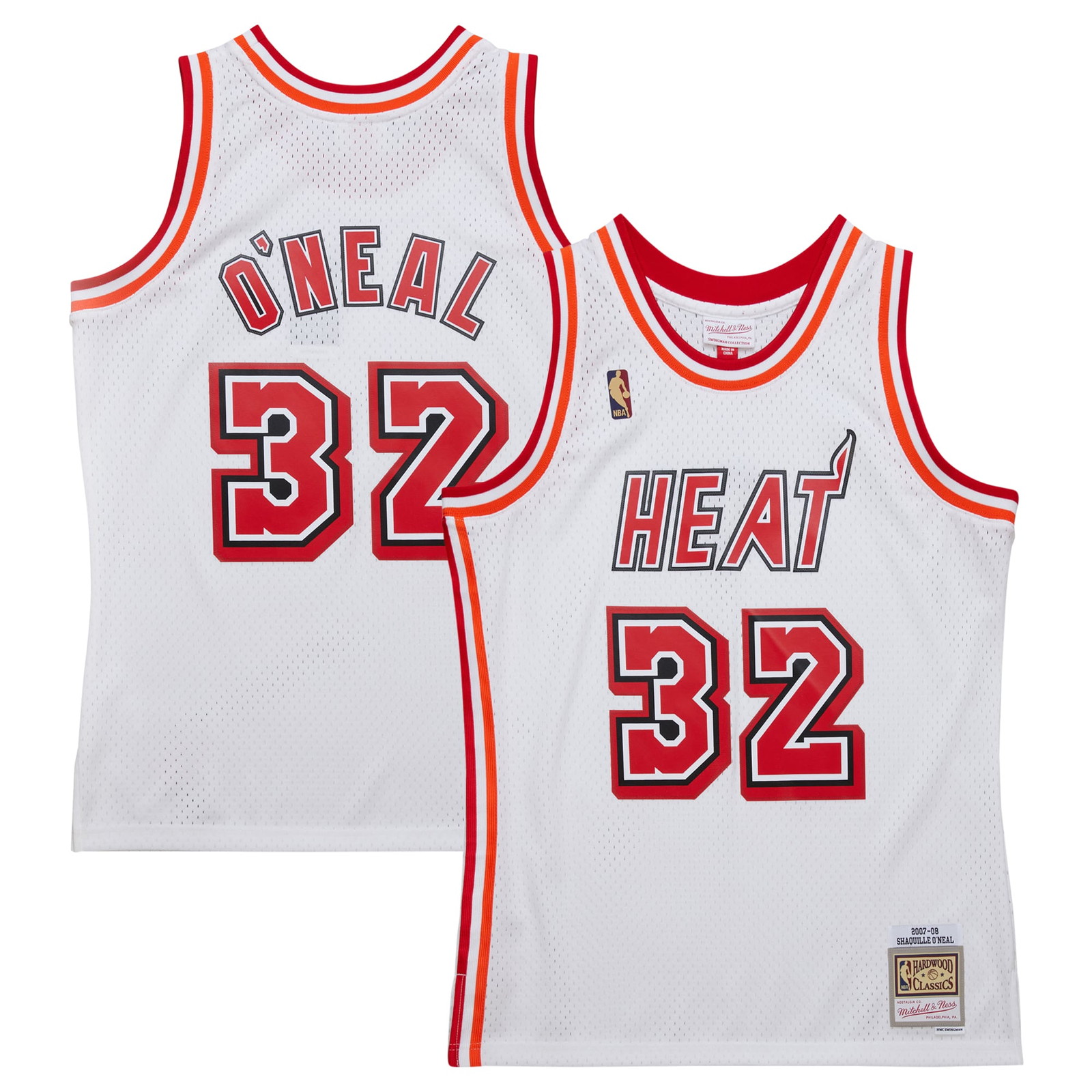Shaquille O'Neal Miami Heat 2007/08 Hardwood Classics Swingman Jersey White - front and back view