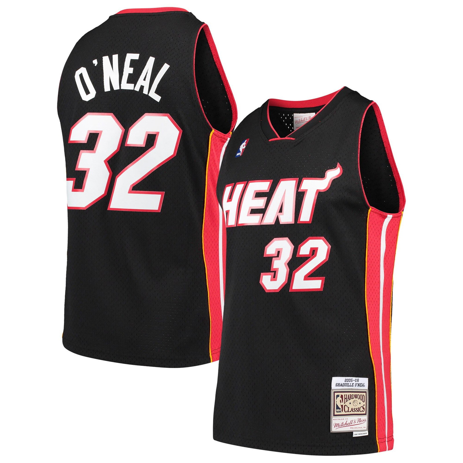 Shaquille O'Neal Miami Heat Hardwood Classics Swingman Jersey Black - front and back view