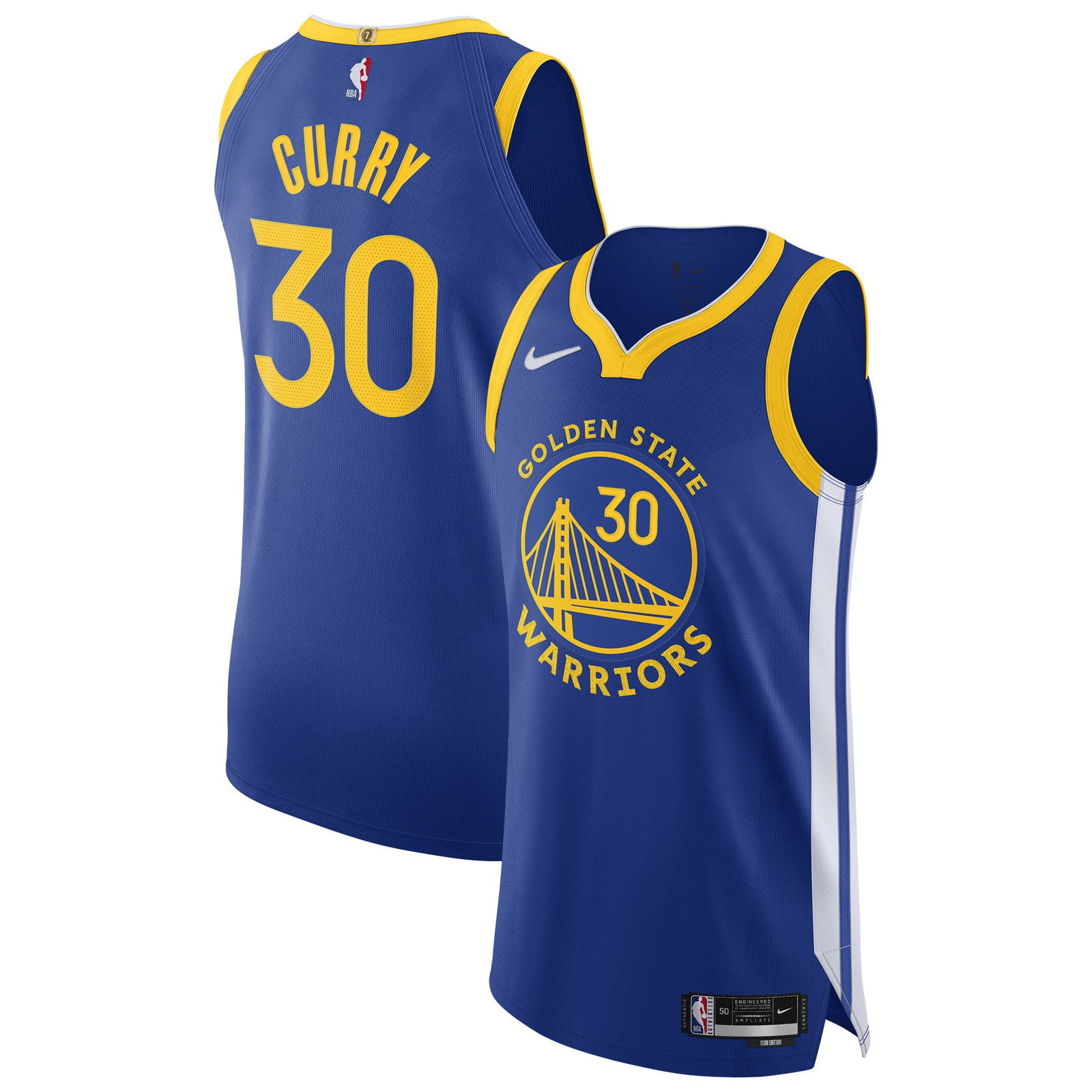 Stephen Curry Golden State Warriors Pro Cut Jersey Icon Edition Royal - front and back view