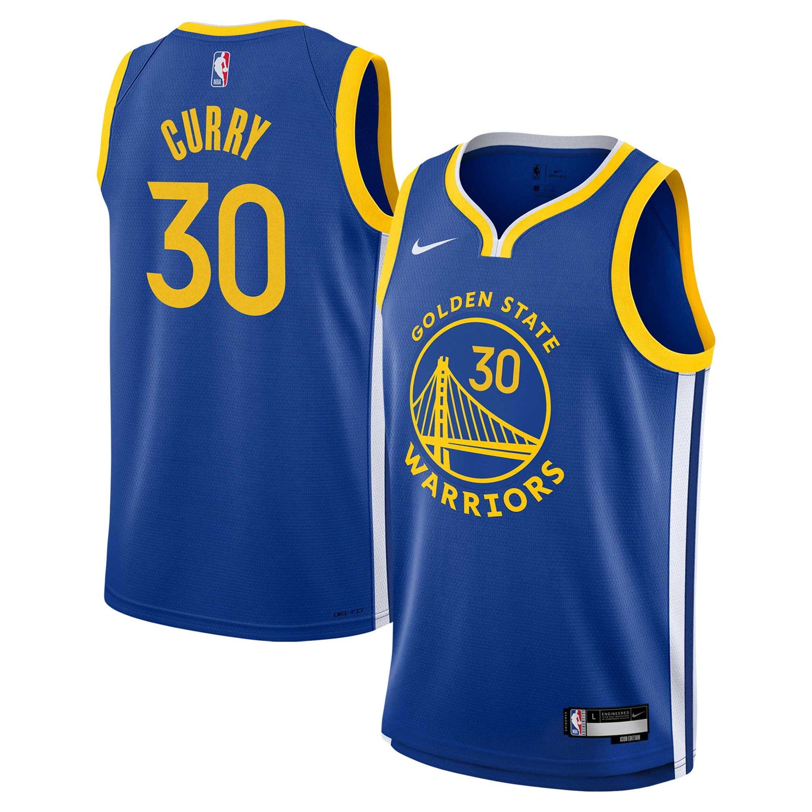 Stephen Curry Golden State Warriors Youth Swingman Jersey Icon Edition Royal - front and back view