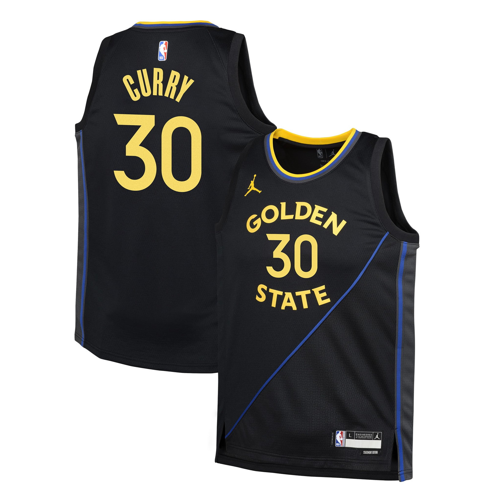 Stephen Curry Golden State Warriors Youth Swingman Jersey Statement Edition - front and back view