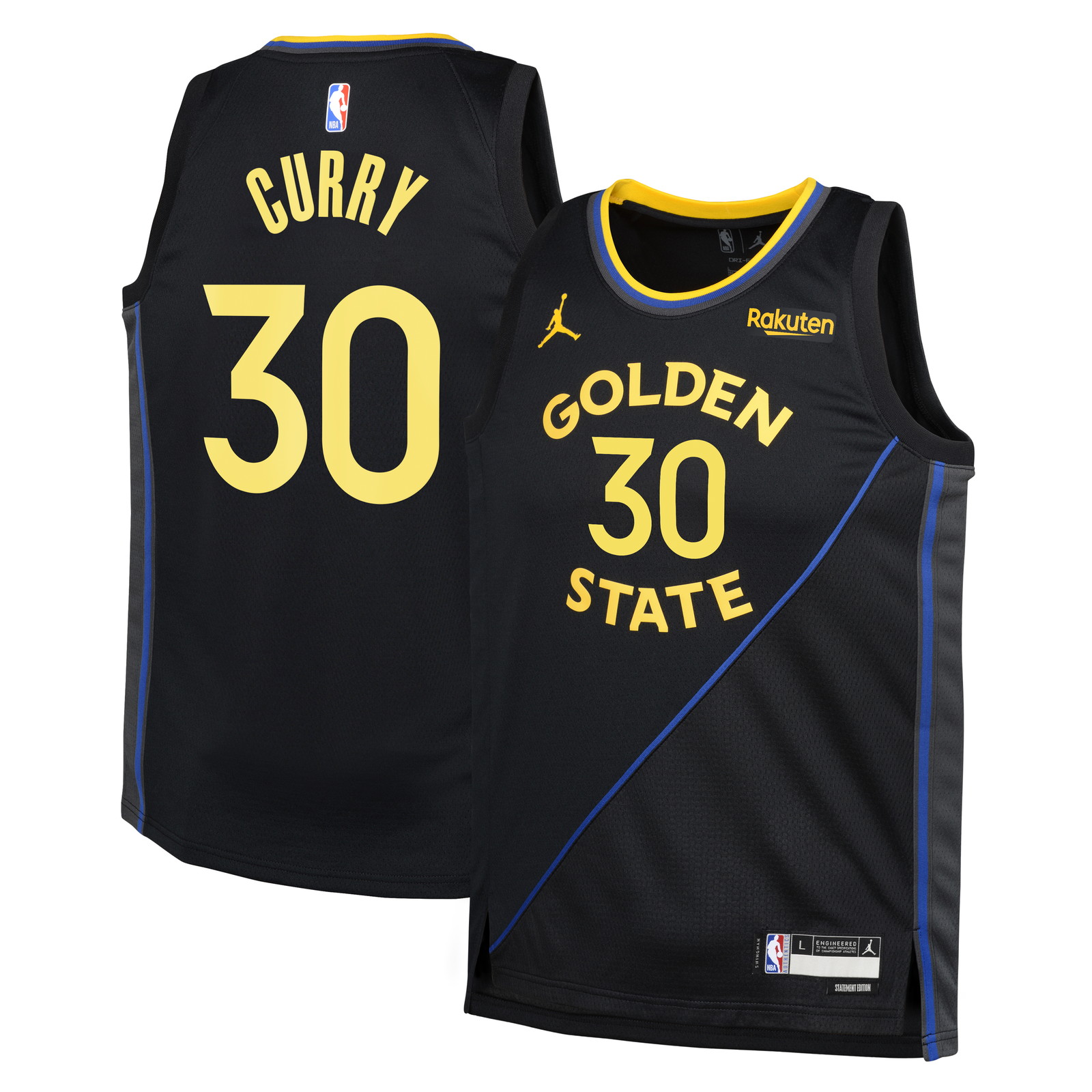 Stephen Curry Golden State Warriors Youth Swingman Player Jersey Statement - front and back view
