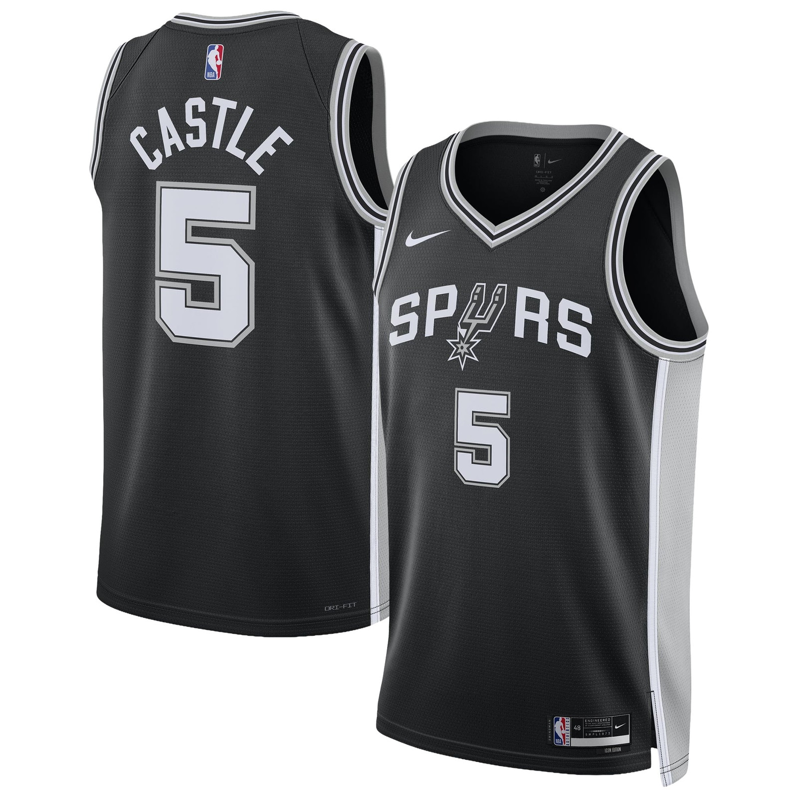 Stephon Castle San Antonio Spurs Unisex Swingman Jersey Icon Edition Black - front and back view