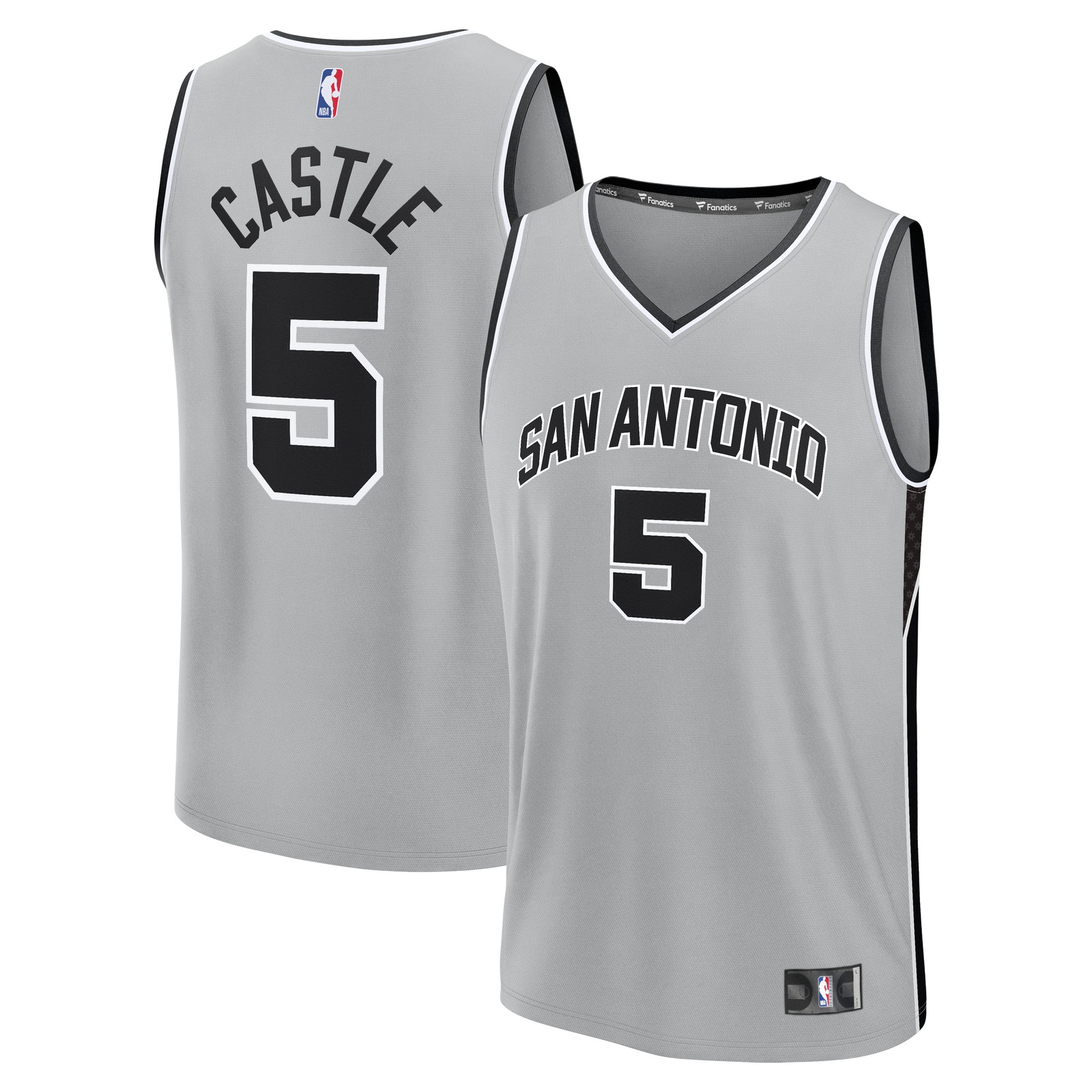 Stephon Castle San Antonio Spurs Youth Fast Break Jersey Statement Edition - front and back view