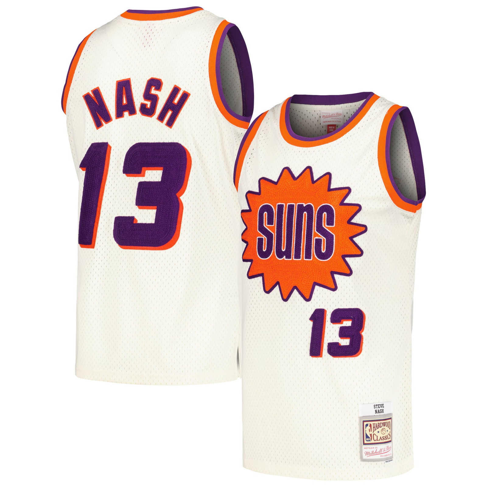 Steve Nash Phoenix Suns Chainstitch Swingman Jersey Cream - front and back view