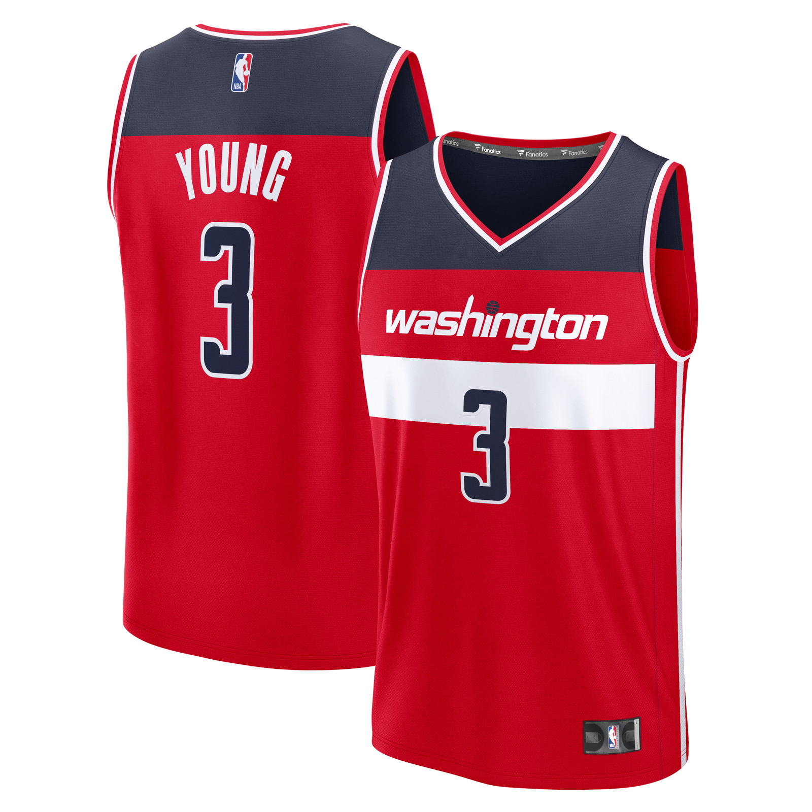 Trae Young Washington Wizards Fast Break Jersey Icon Edition Red - front and back view