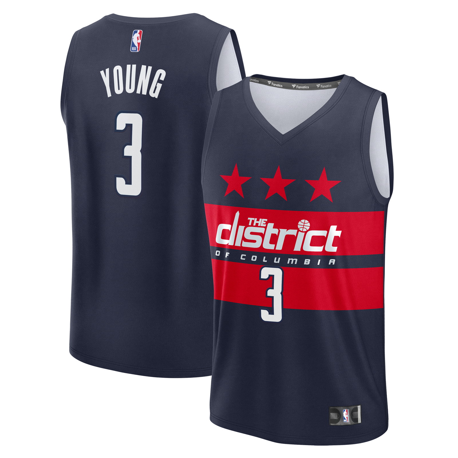 Trae Young Washington Wizards Fast Break Statement Edition Navy - front and back view