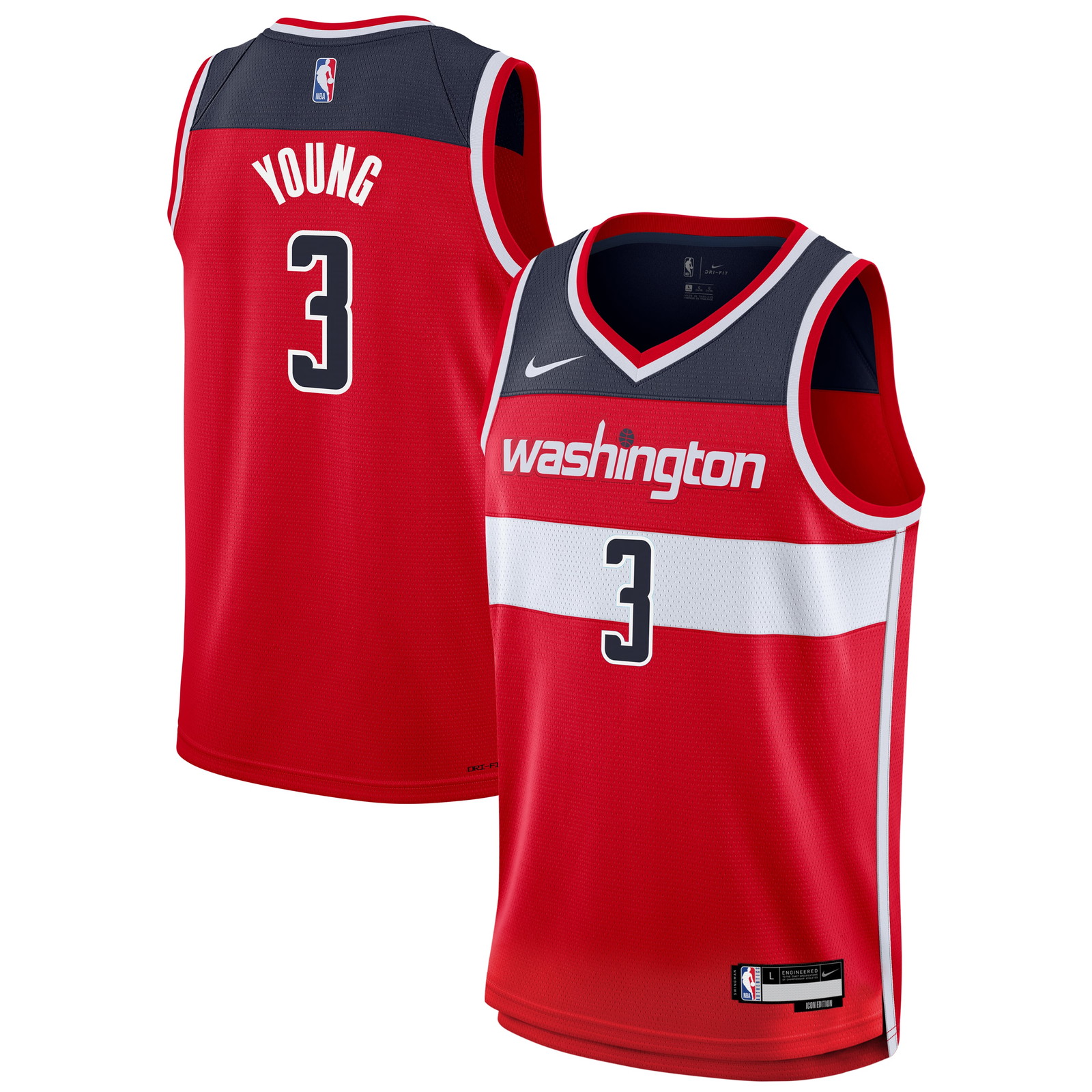 Trae Young Washington Wizards Youth Swingman Jersey Icon Edition Red - front and back view