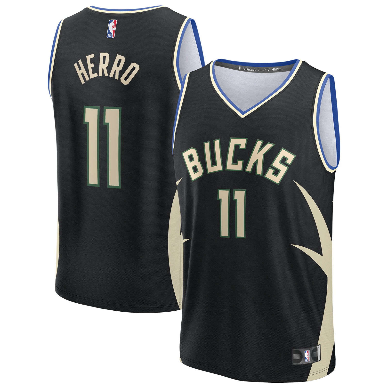 Tyler Herro Milwaukee Bucks Youth Fast Break Fan Version Jersey Black - front and back view
