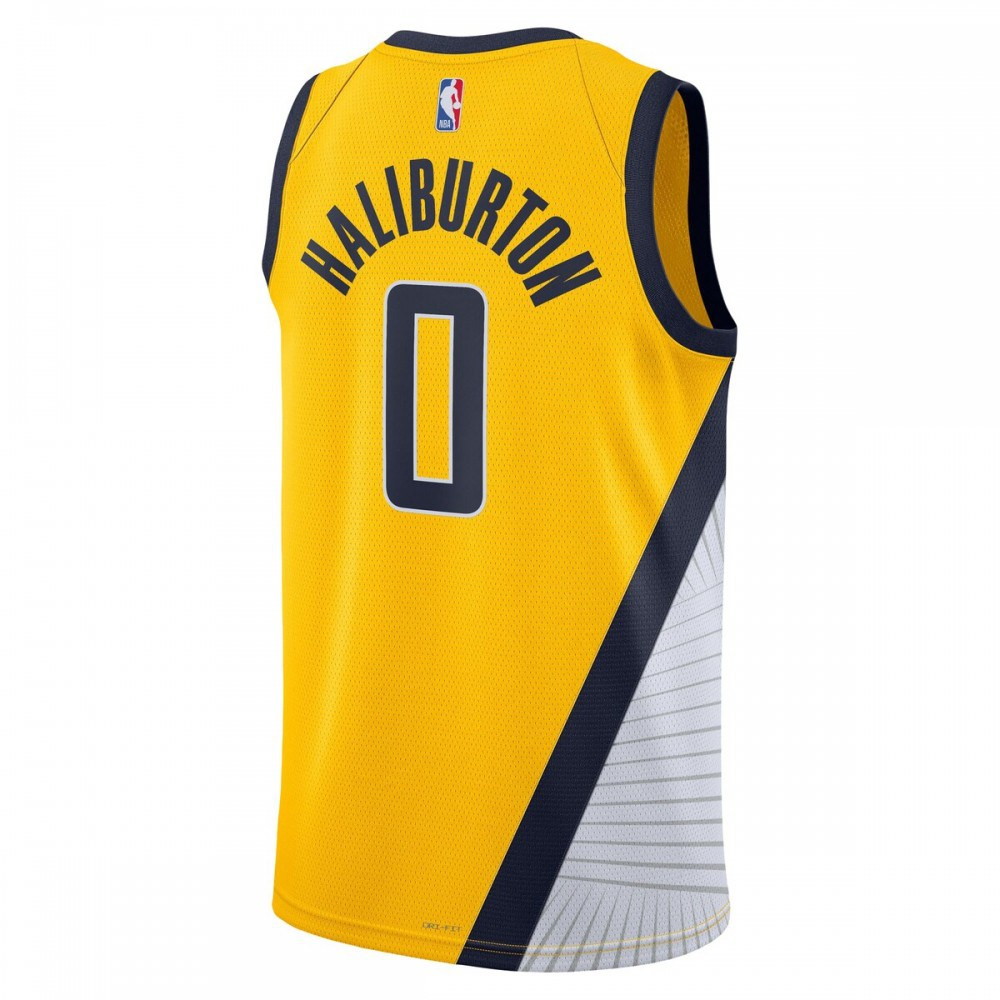 Tyrese Haliburton Indiana Pacers 2022/23 Statement Edition Swingman Jersey Gold - back view