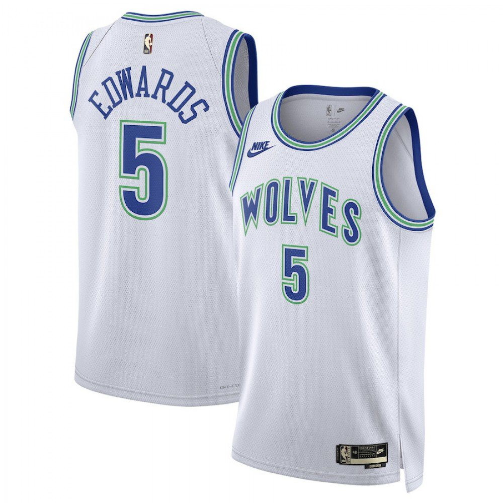 Unisex Anthony Edwards White Minnesota Timberwolves 2023/24 Swingman Jersey Classic - front view