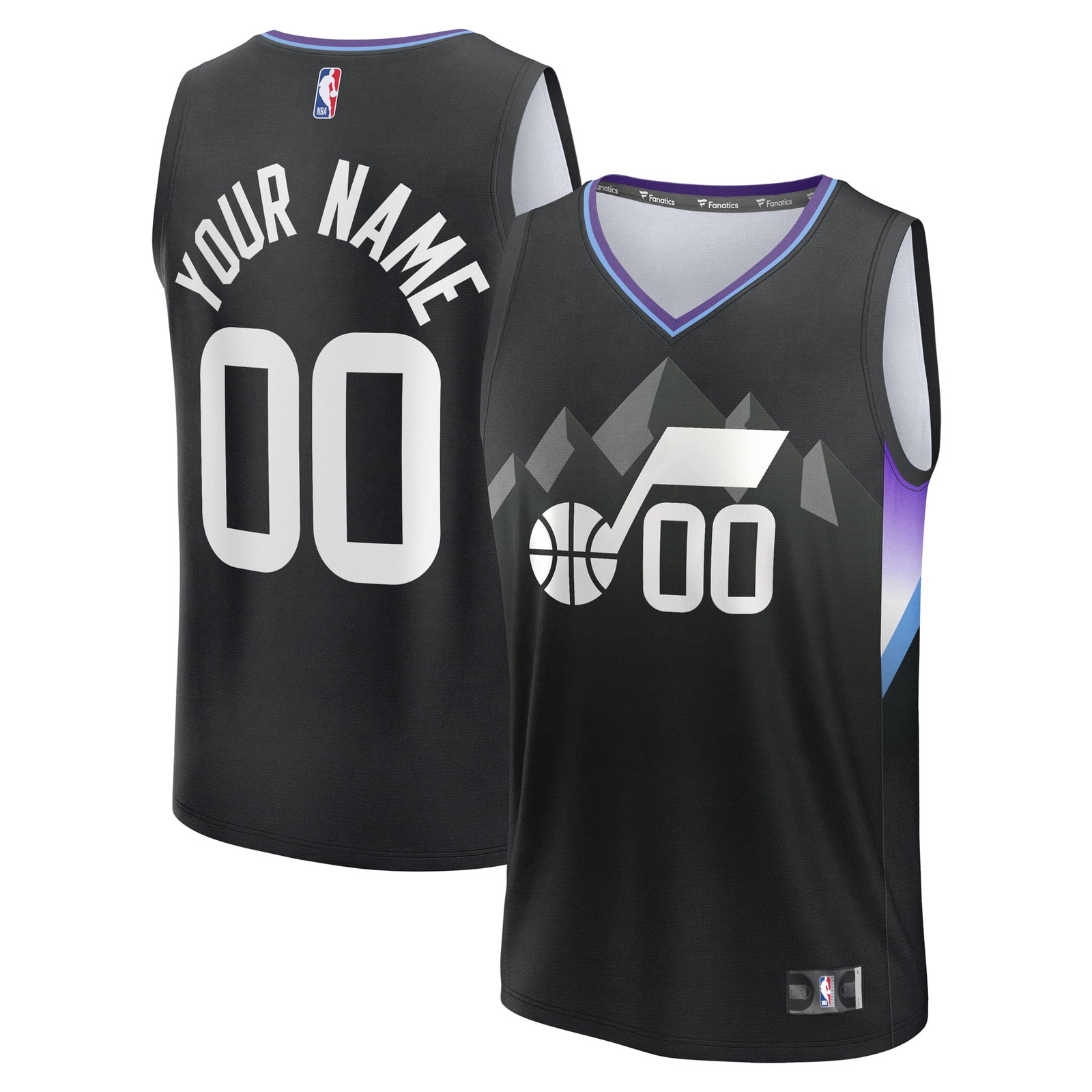Utah Jazz Fast Break Custom Jersey Statement Edition Black - front and back view