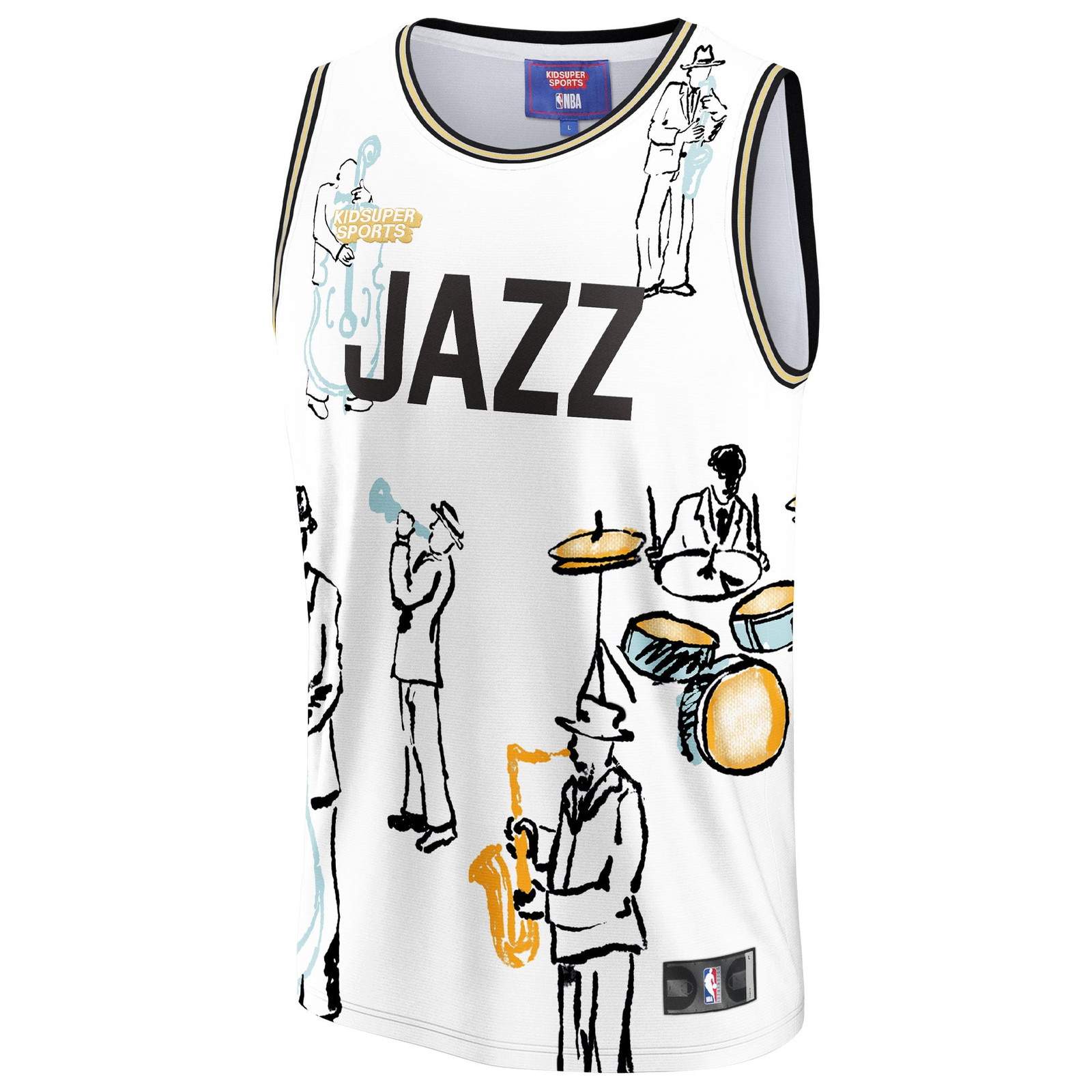Utah Jazz NBA & KidSuper Studios by Unisex Hometown Jersey White - front view