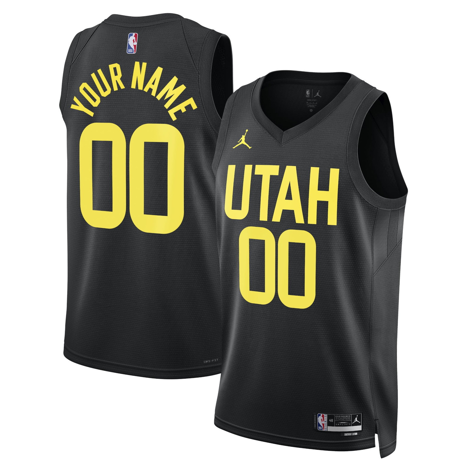 Utah Jazz Unisex 2022/23 Swingman Custom Jersey Statement Edition Black - front and back view
