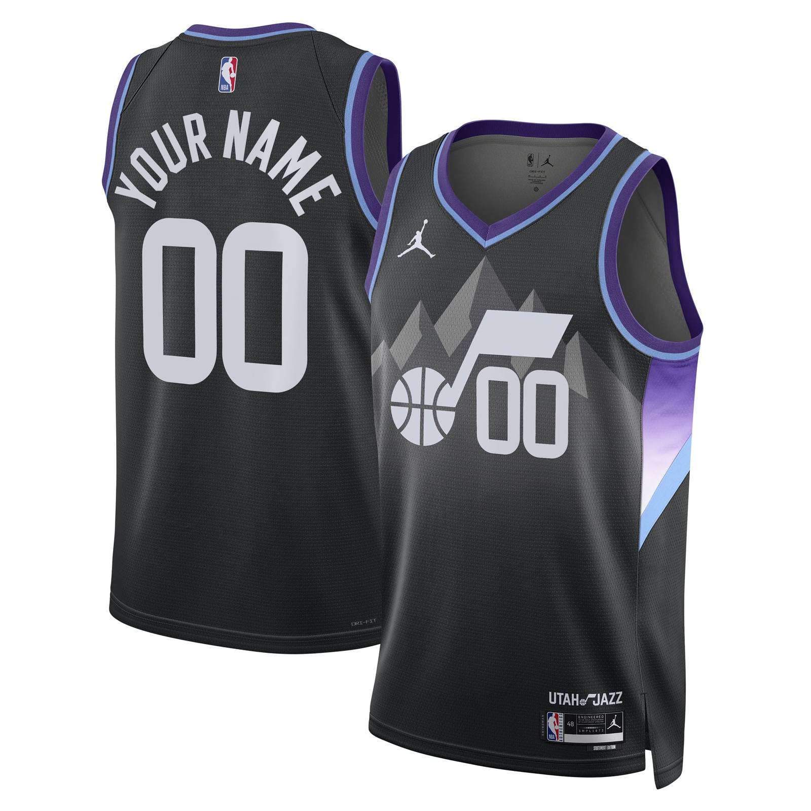 Utah Jazz Unisex 2024/25 Custom Swingman Jersey Statement Edition Black - front and back view
