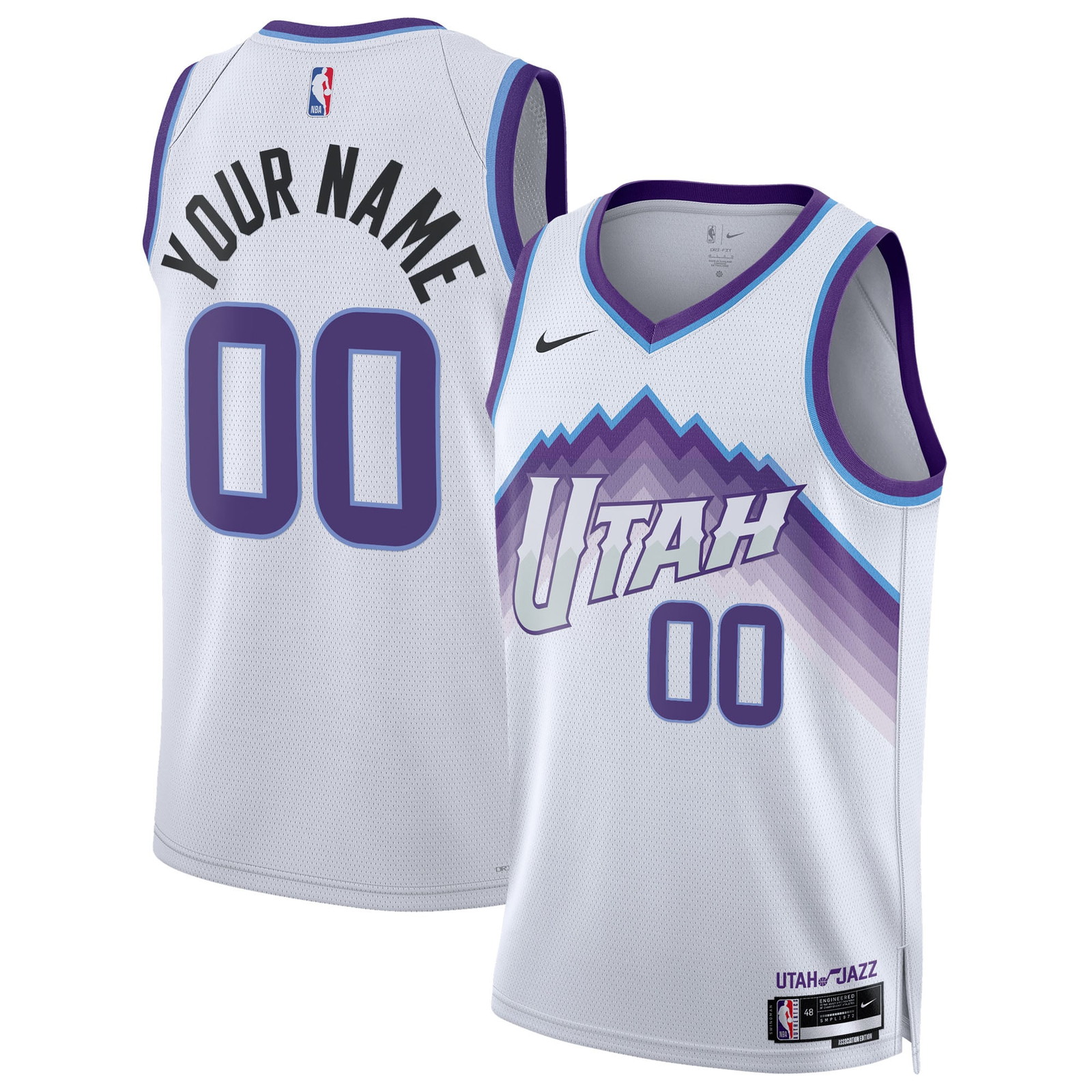 Utah Jazz Unisex Swingman Custom Jersey Association Edition White - front and back view