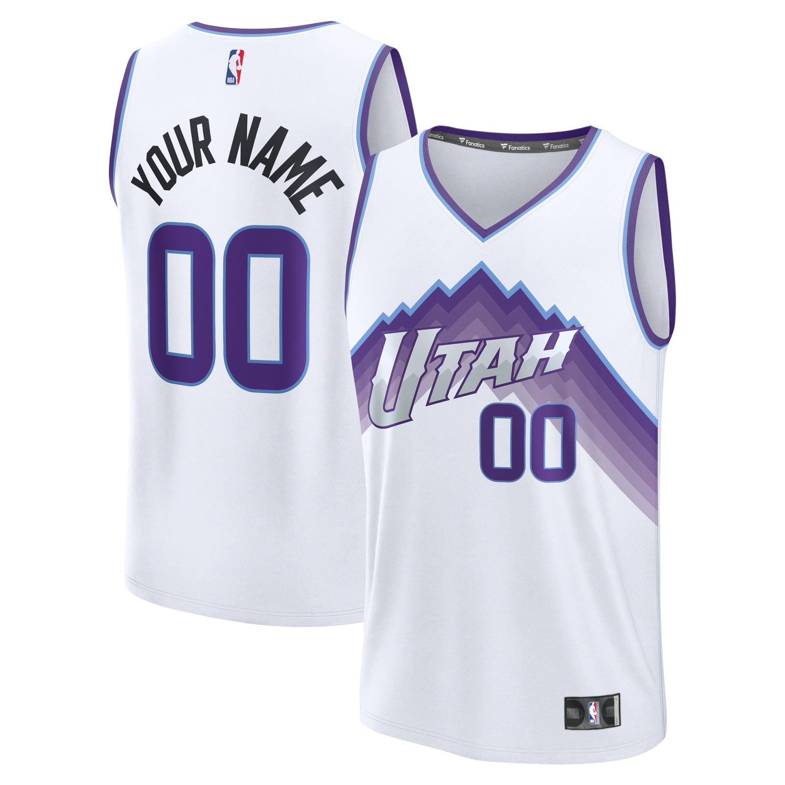 Utah Jazz Fast Break Fan Version Custom Jersey White Association Edition - front and back view