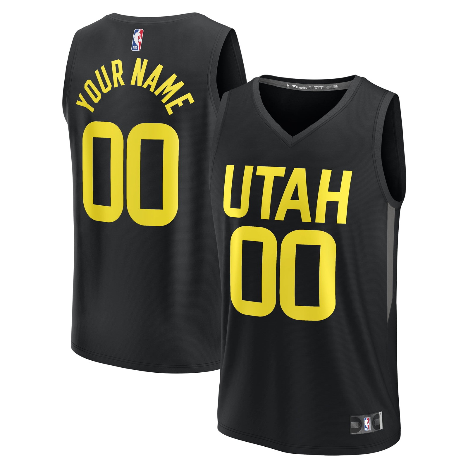 Utah Jazz Youth Fast Break Fan Version Custom Jersey Statement Edition Black - front and back view