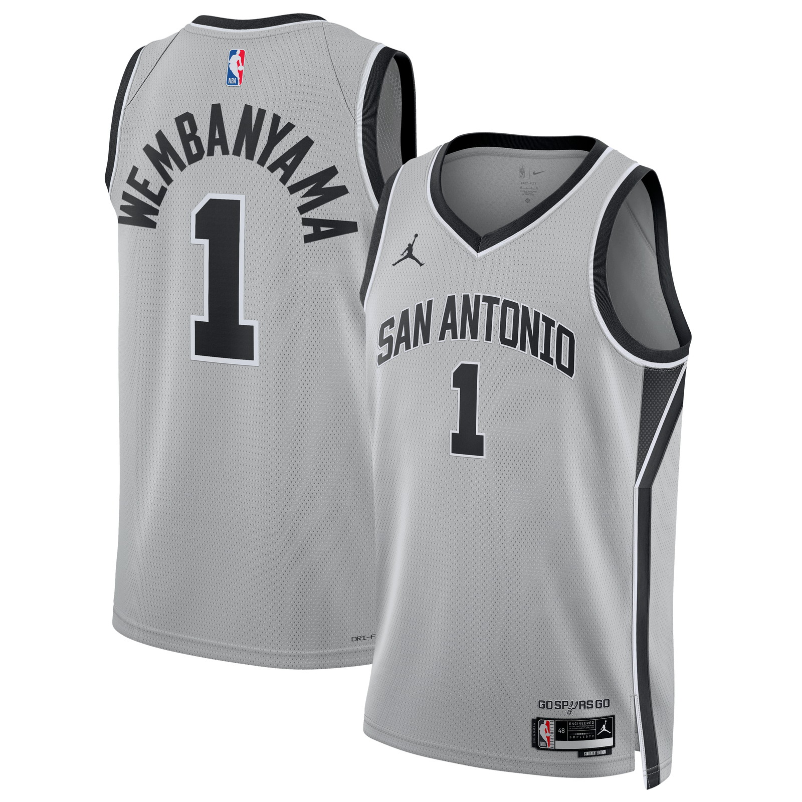 Victor Wembanyama San Antonio Spurs Unisex Swingman Jersey Statement Edition - front and back view