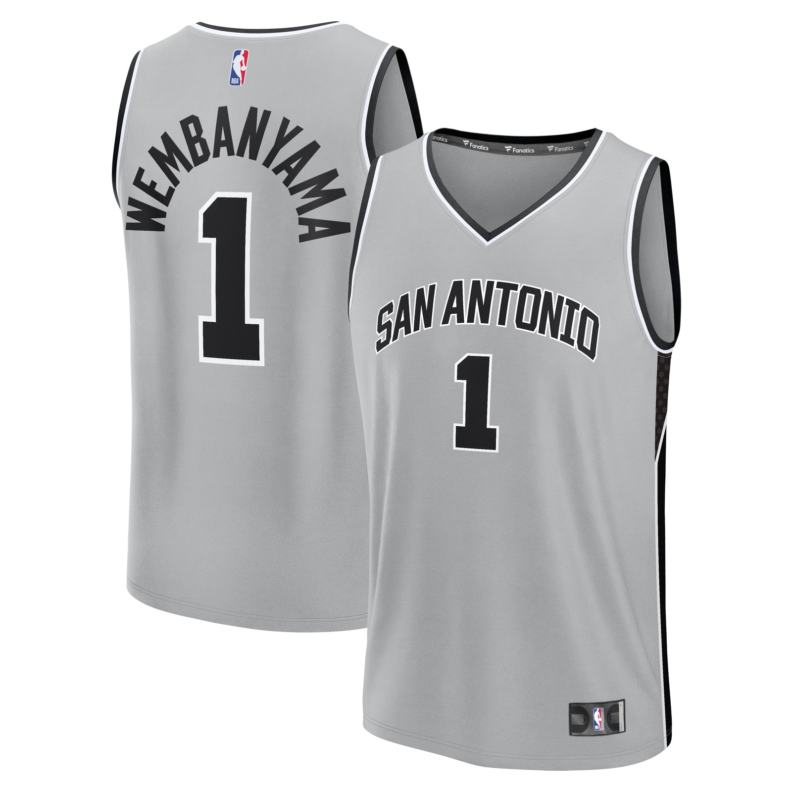 Victor Wembanyama San Antonio Spurs Youth Fast Break Jersey Statement Edition - front and back view
