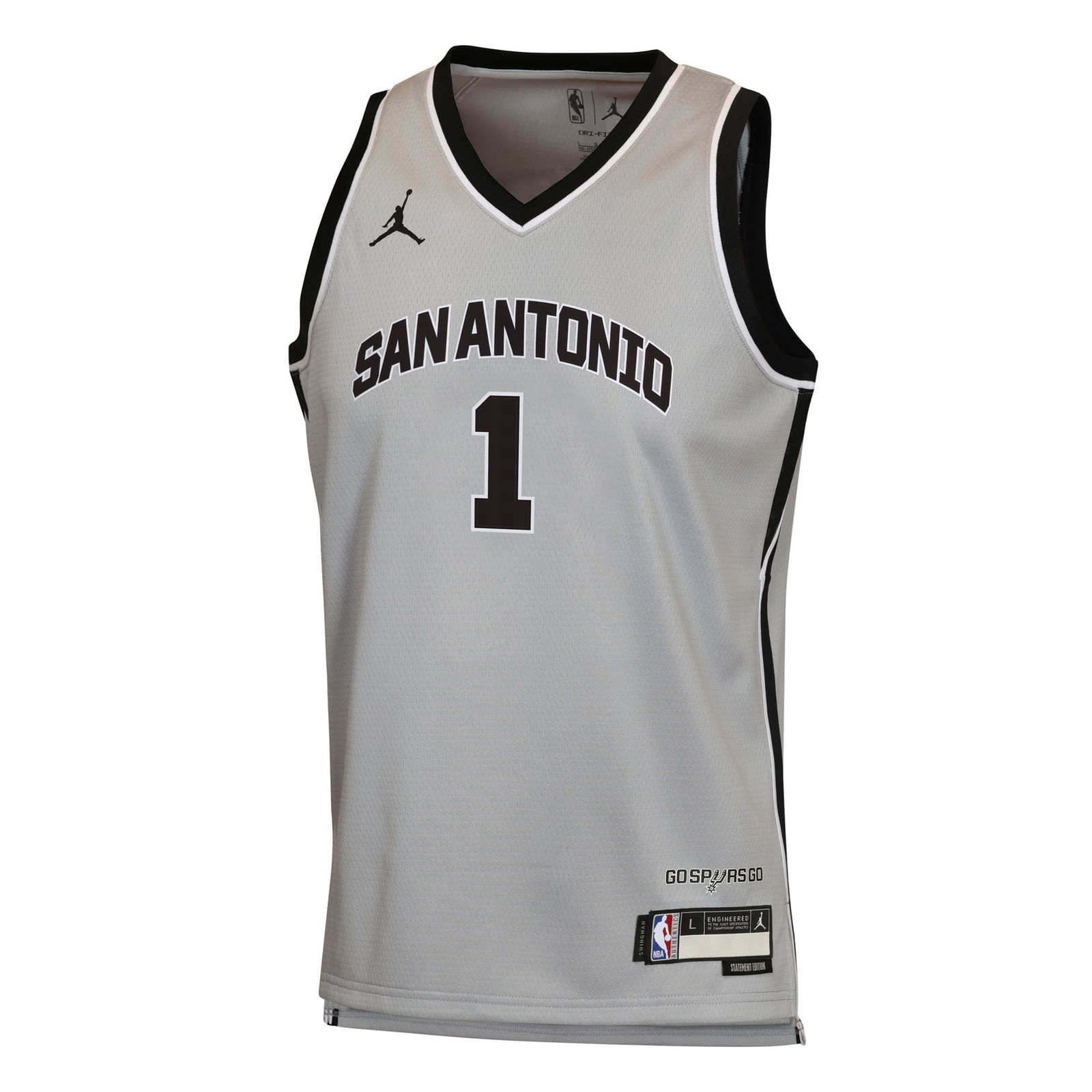 Victor Wembanyama San Antonio Spurs Youth Swingman Jersey Statement Edition Silver - front view