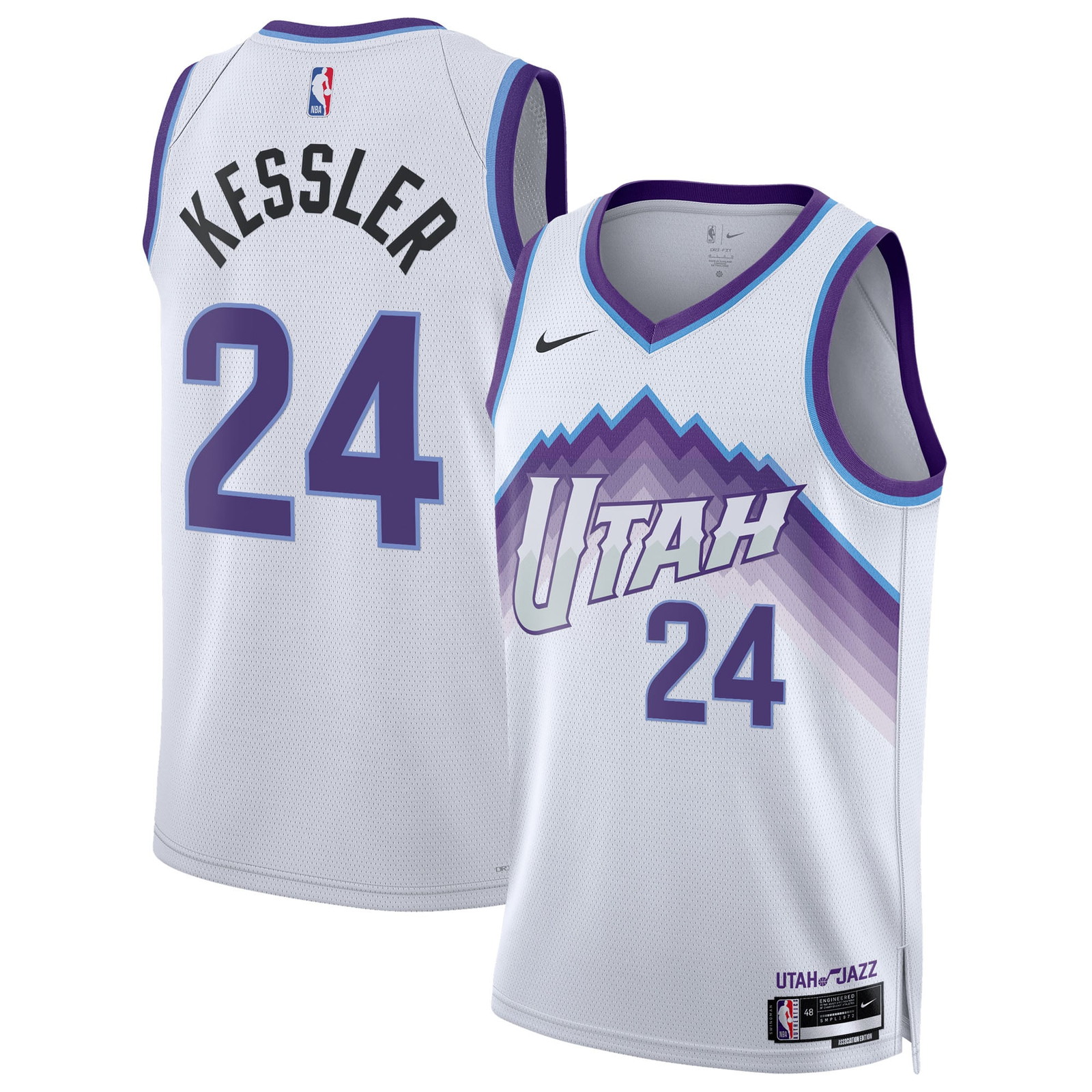 Walker Kessler Utah Jazz Unisex Swingman Jersey Association Edition White - front and back view