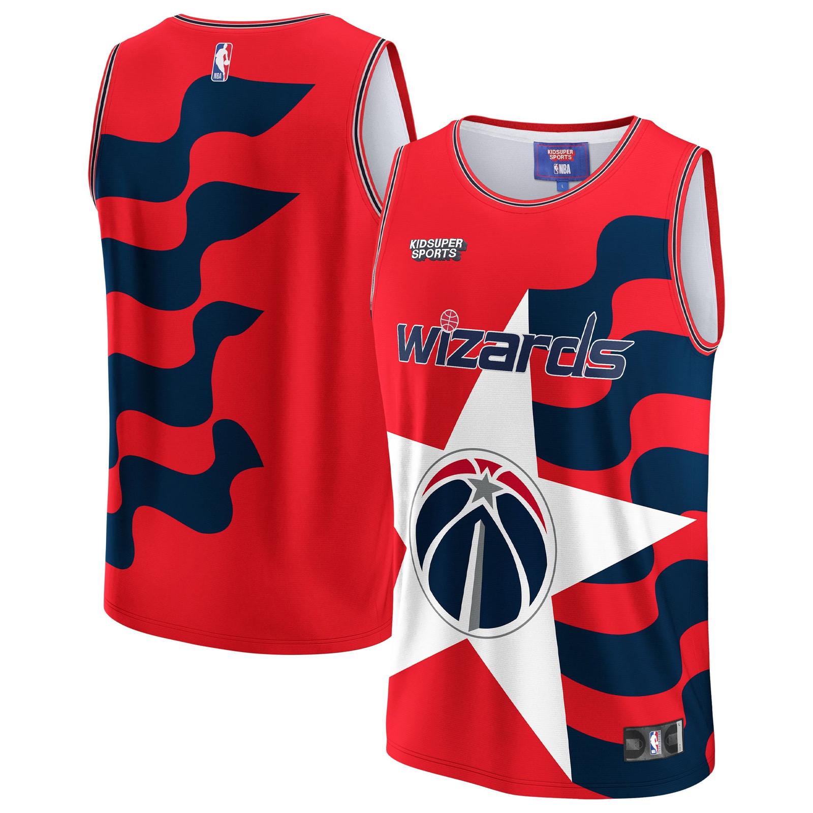 Washington Wizards NBA & KidSuper Studios by Unisex Hometown Jersey Red - front and back view