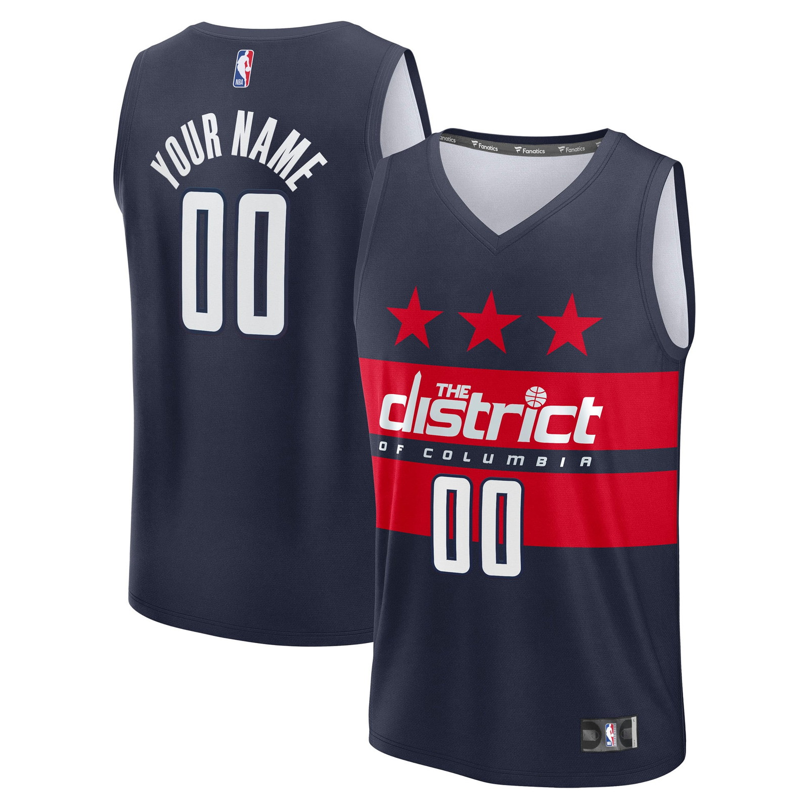Washington Wizards Fast Break Custom Jersey Statement Edition Navy - front and back view