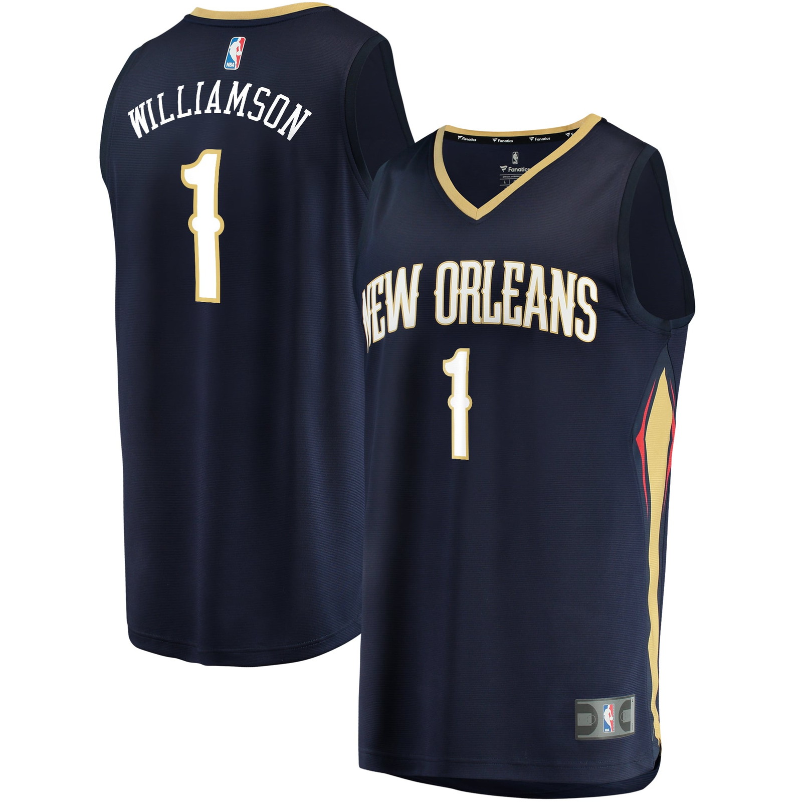 Zion Williamson New Orleans Pelicans Youth Fan Version Fast Break Jersey Navy - front and back view