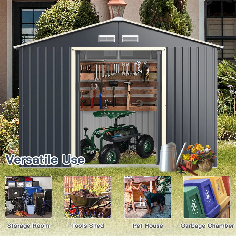Eletriclife 9 x 6 Feet Metal Storage Shed with Sliding Double Lockable Doors