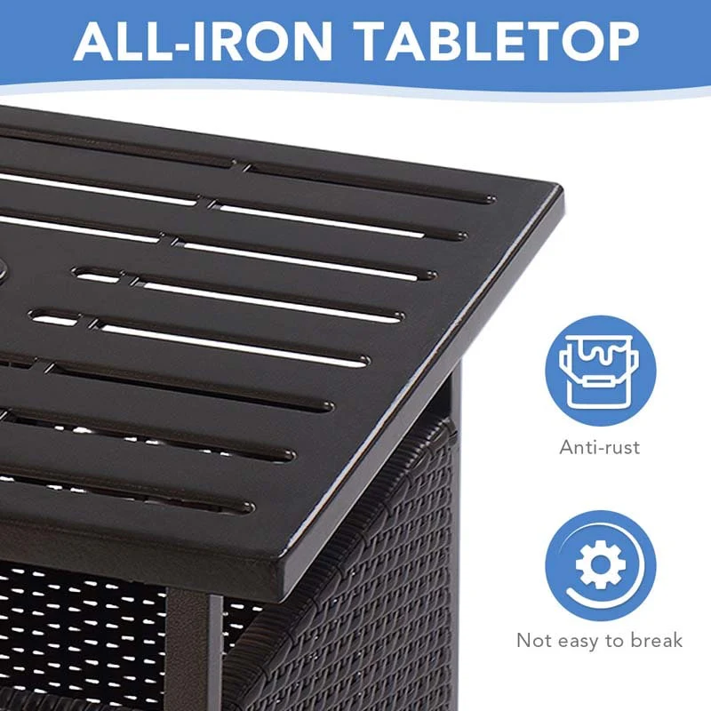 Eletriclife Outdoor Patio Rattan Wicker Steel Side Deck Table