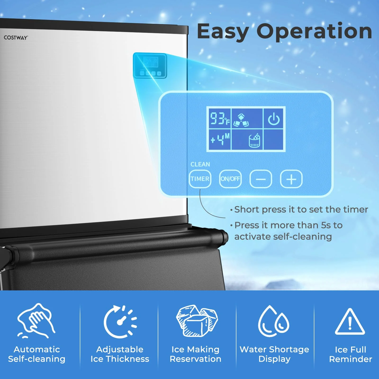 Eletriclife Commercial Ice Maker Machine 418 LBS/24H with 200 LBS Storage Bin