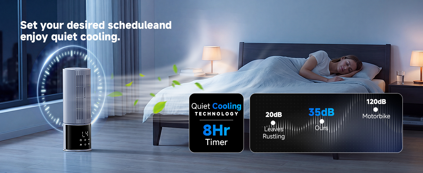Text reads 'Set your dreams' and partial text about technology. Image shows bedroom scene with digital display overlay showing smart home metrics and controls on nightstand device.