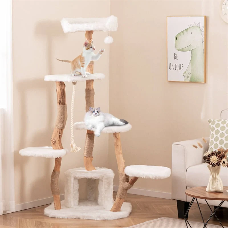 Eletriclife 66" Tall Solid Wood Cat Tree Tower with Condo for Large Cats