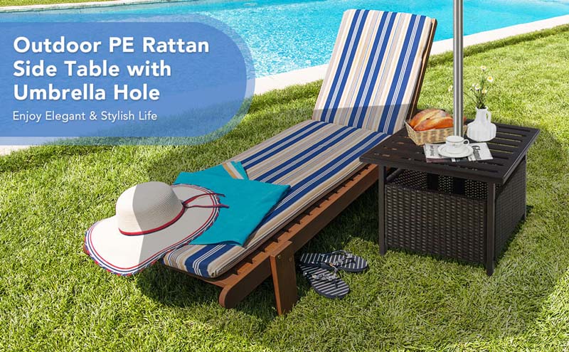 Eletriclife Outdoor Patio Rattan Wicker Steel Side Deck Table