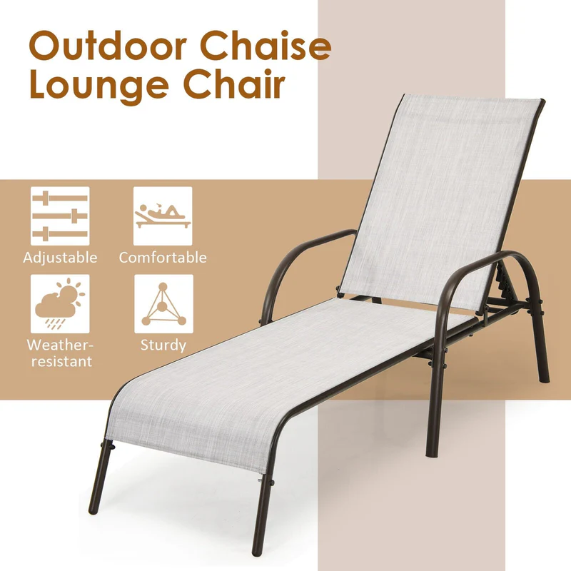 Eletriclife 2 Pcs Outdoor Patio Adjustable Lounge Chair Chaise
