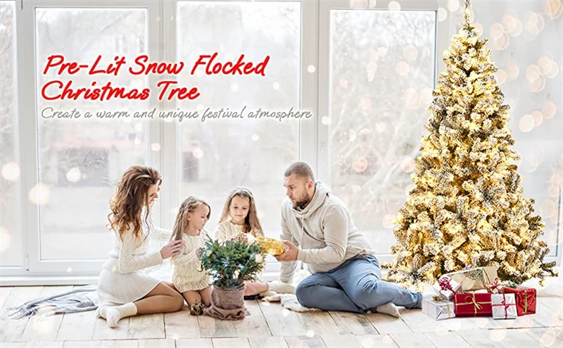 Pre-Lit PVC Snow Flocked Artificial Christmas Tree with LED Lights