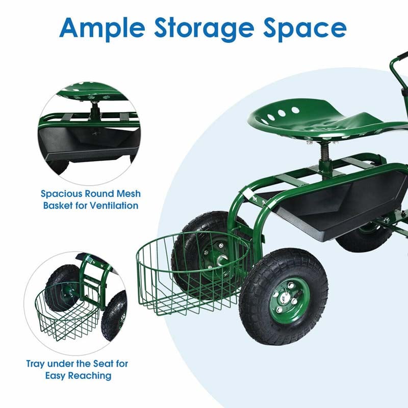 Eletriclife Extendable Handle Garden Cart Rolling Wagon Scooter