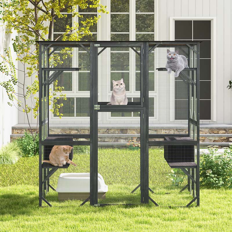 Eletriclife 71 Inches Tall Outdoor Wooden Cat House with Weatherproof Asphalt Roof