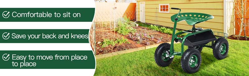 Eletriclife Extendable Handle Garden Cart Rolling Wagon Scooter