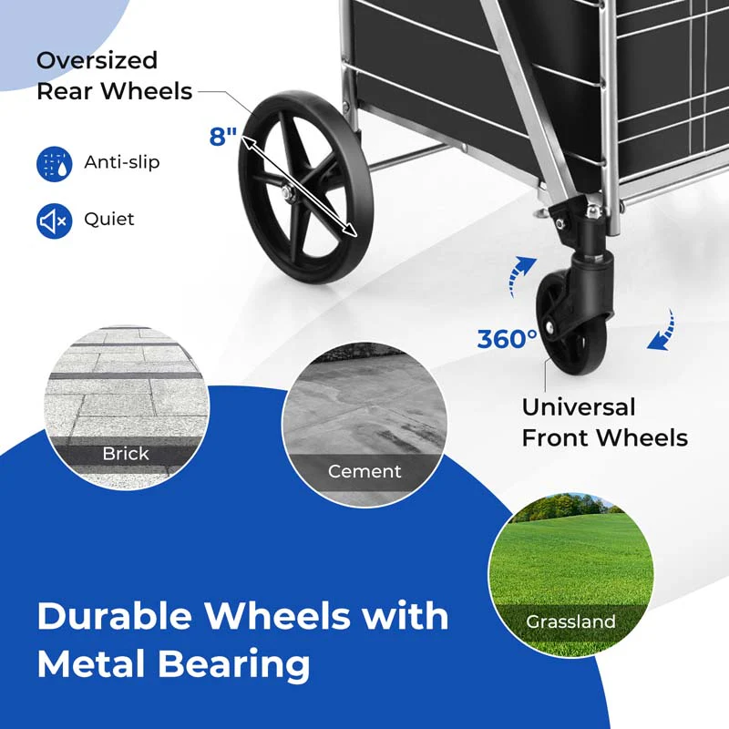 Eletriclife Folding Shopping Cart with Waterproof Liner Wheels and Basket
