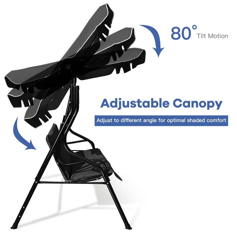 Eletriclife 3 Seat Outdoor Patio Canopy Swing with Cushioned Steel Frame