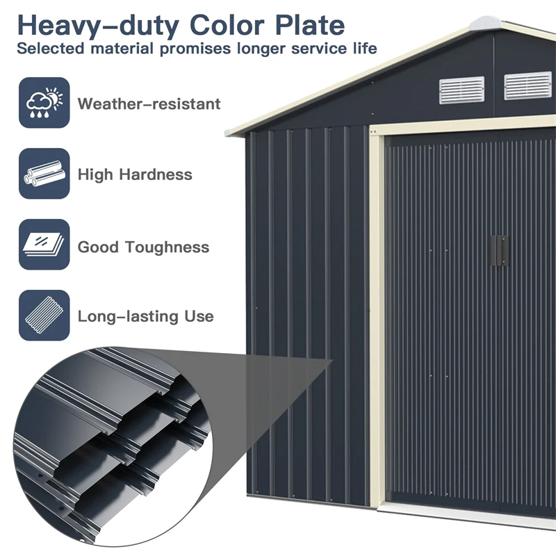 Eletriclife 9 x 6 Feet Metal Storage Shed with Sliding Double Lockable Doors